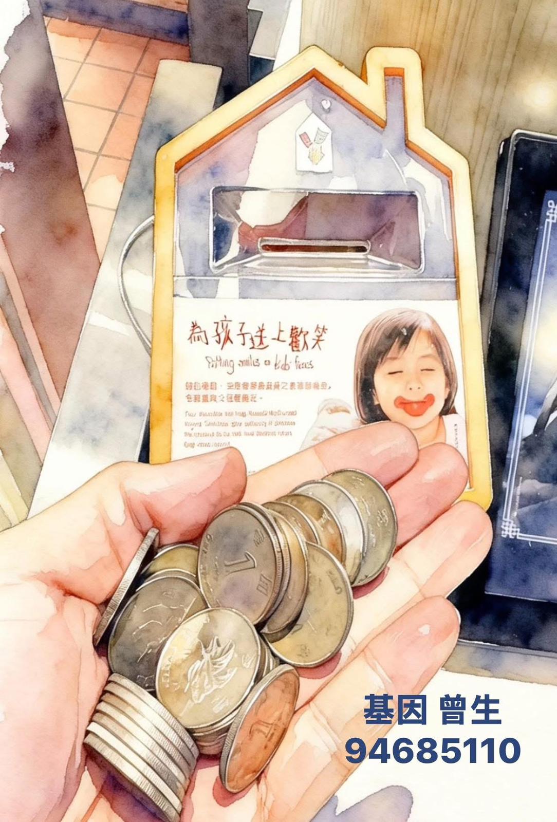 吉儀實物圖——白色信封、紙巾、糖果及一元硬幣